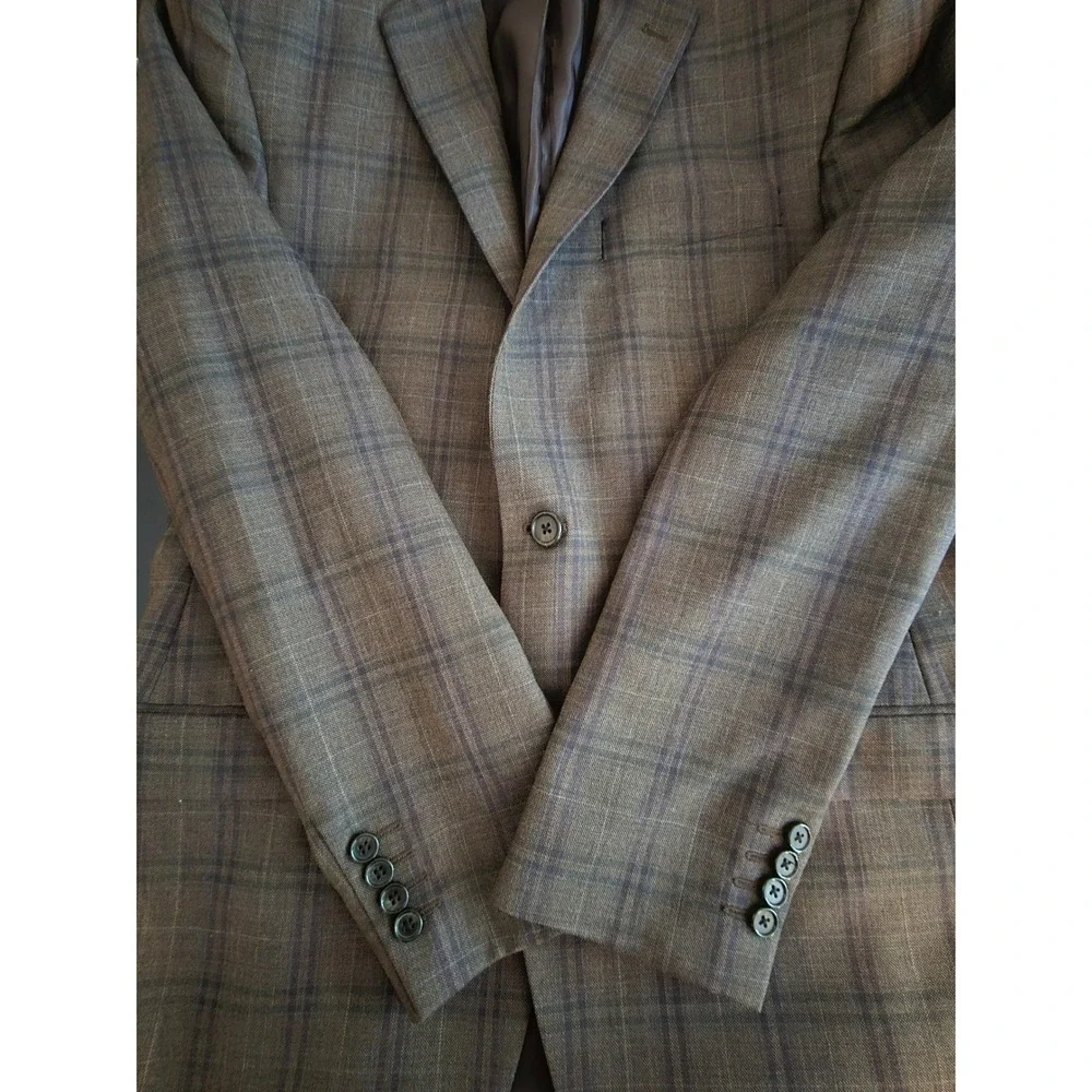 Ralph Lauren Mens 42R Brown Plaid 100% Wool Blazer Sport Coat Made in Canada‎